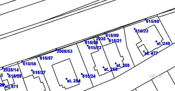 Parcela st. 615/22 v KÚ Louky nad Dřevnicí, Katastrální mapa