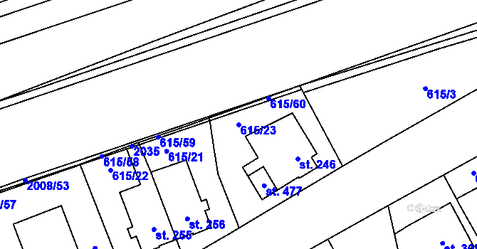 Parcela st. 615/23 v KÚ Louky nad Dřevnicí, Katastrální mapa