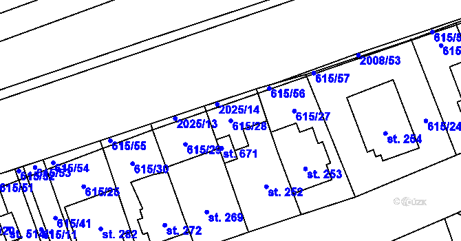 Parcela st. 615/28 v KÚ Louky nad Dřevnicí, Katastrální mapa
