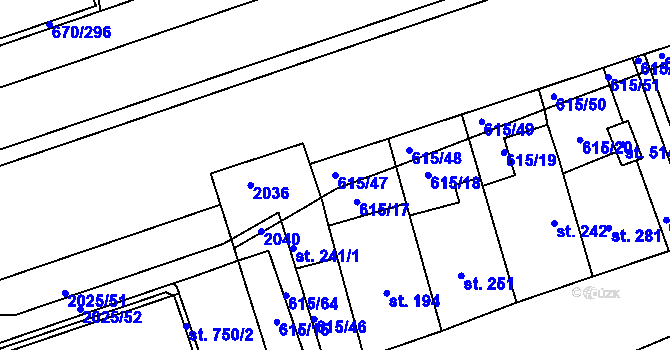 Parcela st. 615/47 v KÚ Louky nad Dřevnicí, Katastrální mapa