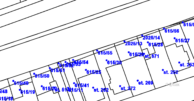 Parcela st. 615/55 v KÚ Louky nad Dřevnicí, Katastrální mapa