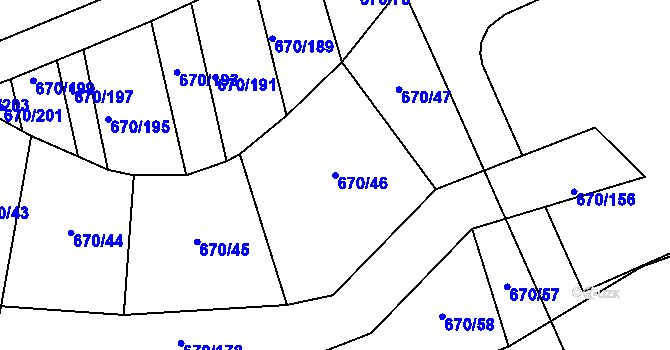 Parcela st. 670/46 v KÚ Louky nad Dřevnicí, Katastrální mapa