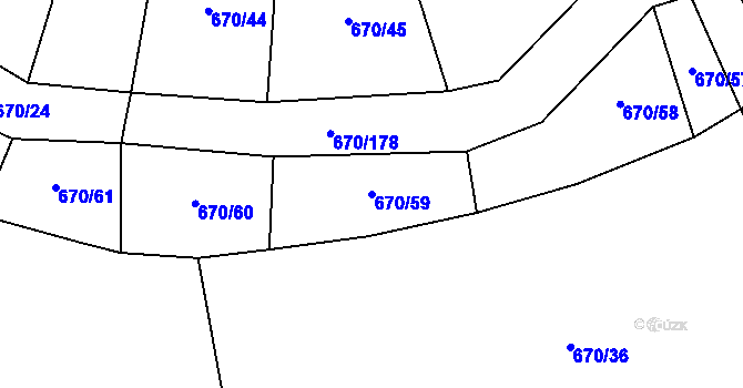 Parcela st. 670/59 v KÚ Louky nad Dřevnicí, Katastrální mapa