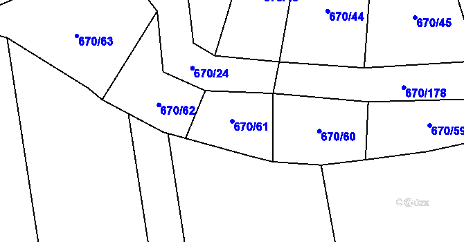 Parcela st. 670/61 v KÚ Louky nad Dřevnicí, Katastrální mapa