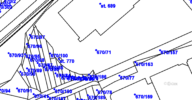 Parcela st. 670/71 v KÚ Louky nad Dřevnicí, Katastrální mapa