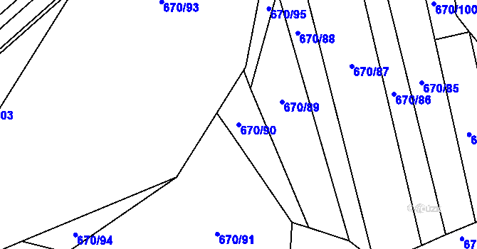 Parcela st. 670/90 v KÚ Louky nad Dřevnicí, Katastrální mapa
