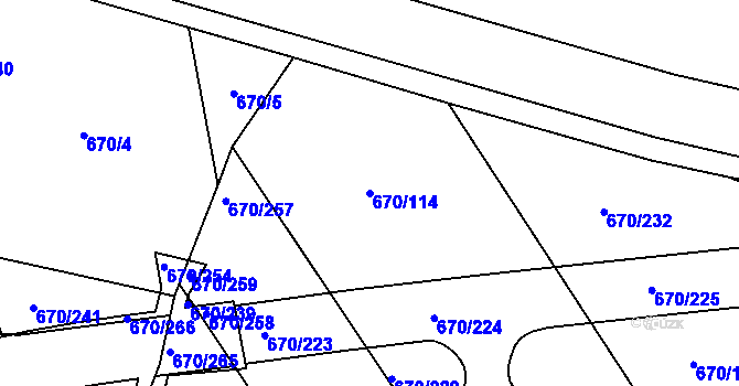Parcela st. 670/114 v KÚ Louky nad Dřevnicí, Katastrální mapa