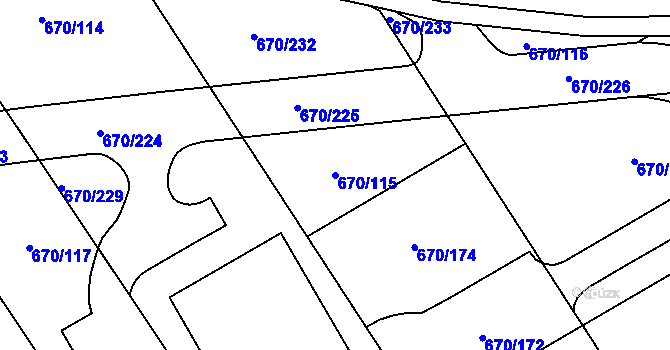 Parcela st. 670/115 v KÚ Louky nad Dřevnicí, Katastrální mapa
