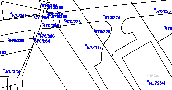 Parcela st. 670/117 v KÚ Louky nad Dřevnicí, Katastrální mapa