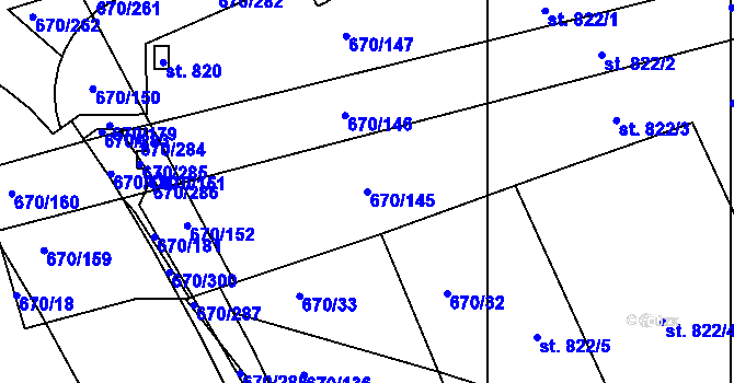 Parcela st. 670/145 v KÚ Louky nad Dřevnicí, Katastrální mapa