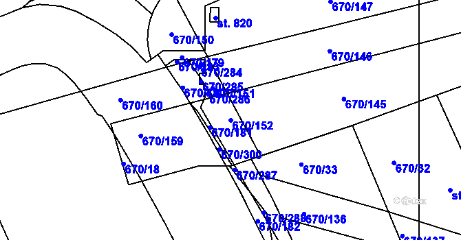 Parcela st. 670/152 v KÚ Louky nad Dřevnicí, Katastrální mapa