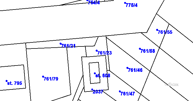 Parcela st. 761/23 v KÚ Louky nad Dřevnicí, Katastrální mapa