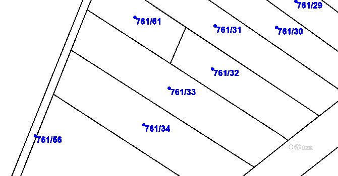 Parcela st. 761/33 v KÚ Louky nad Dřevnicí, Katastrální mapa