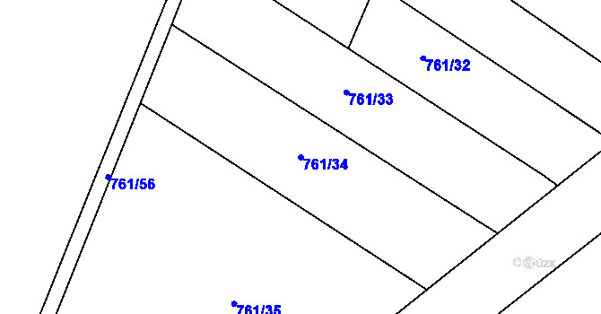 Parcela st. 761/34 v KÚ Louky nad Dřevnicí, Katastrální mapa