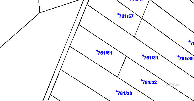 Parcela st. 761/61 v KÚ Louky nad Dřevnicí, Katastrální mapa
