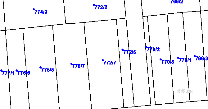 Parcela st. 772/7 v KÚ Louky nad Dřevnicí, Katastrální mapa