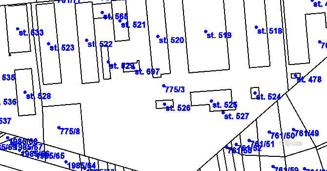 Parcela st. 775/3 v KÚ Louky nad Dřevnicí, Katastrální mapa