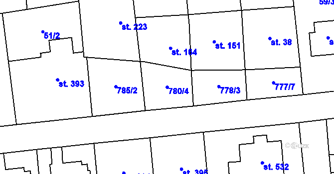 Parcela st. 780/4 v KÚ Louky nad Dřevnicí, Katastrální mapa