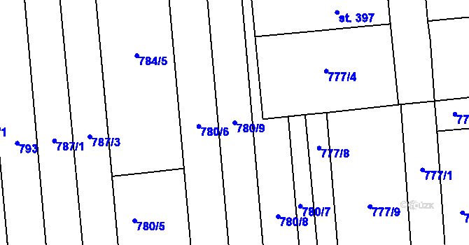 Parcela st. 780/9 v KÚ Louky nad Dřevnicí, Katastrální mapa