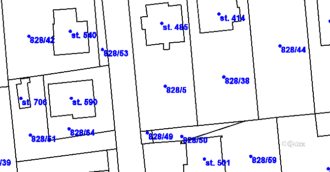 Parcela st. 828/5 v KÚ Louky nad Dřevnicí, Katastrální mapa