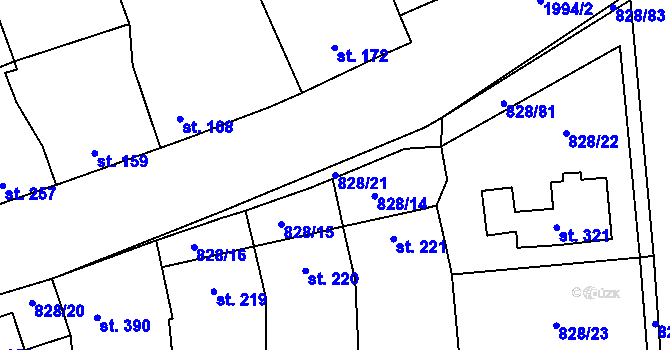 Parcela st. 828/21 v KÚ Louky nad Dřevnicí, Katastrální mapa