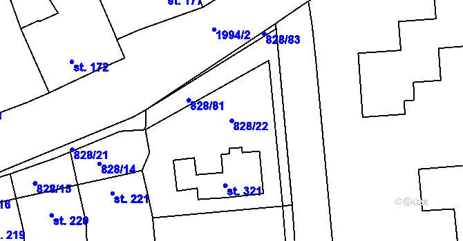 Parcela st. 828/22 v KÚ Louky nad Dřevnicí, Katastrální mapa