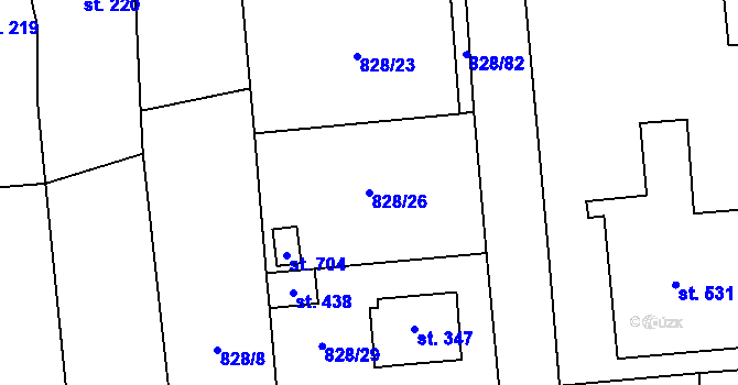 Parcela st. 828/26 v KÚ Louky nad Dřevnicí, Katastrální mapa