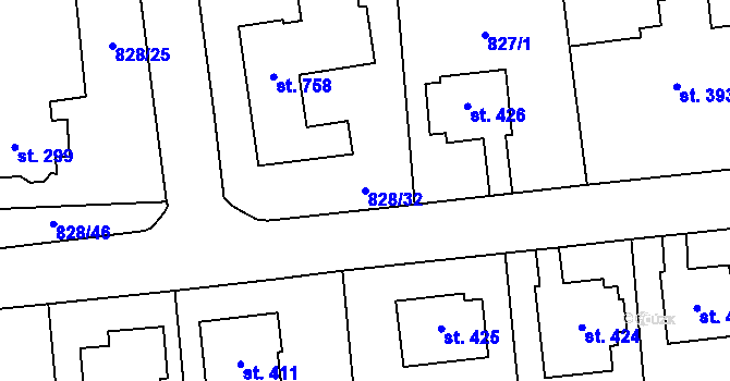 Parcela st. 828/32 v KÚ Louky nad Dřevnicí, Katastrální mapa
