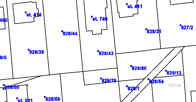 Parcela st. 828/43 v KÚ Louky nad Dřevnicí, Katastrální mapa