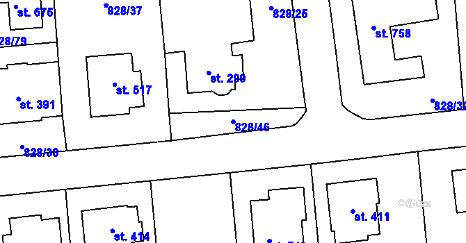 Parcela st. 828/46 v KÚ Louky nad Dřevnicí, Katastrální mapa