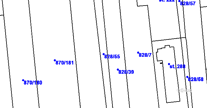Parcela st. 828/55 v KÚ Louky nad Dřevnicí, Katastrální mapa