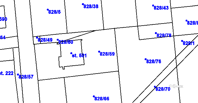 Parcela st. 828/59 v KÚ Louky nad Dřevnicí, Katastrální mapa