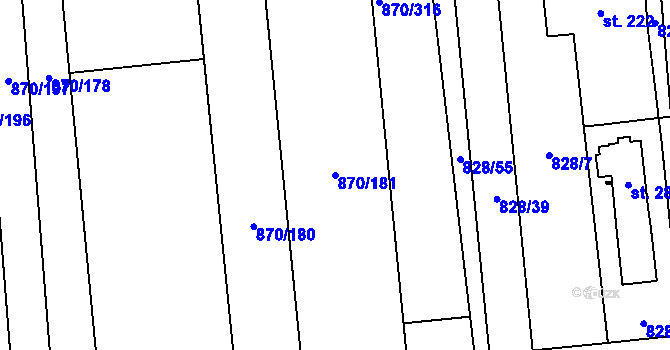 Parcela st. 870/181 v KÚ Louky nad Dřevnicí, Katastrální mapa