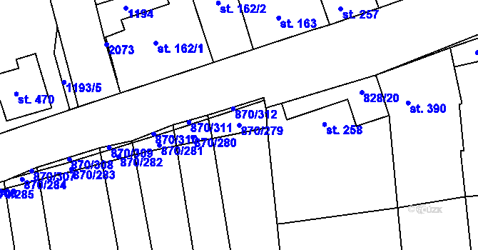 Parcela st. 870/279 v KÚ Louky nad Dřevnicí, Katastrální mapa