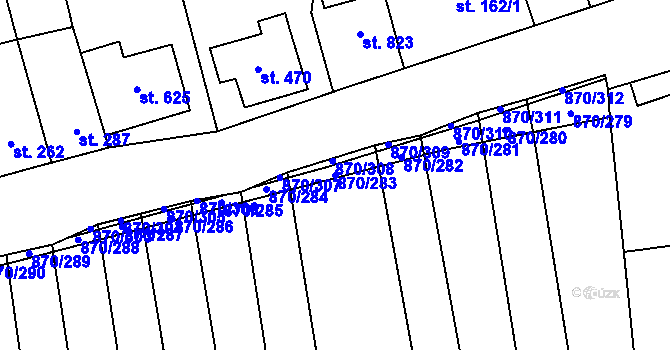 Parcela st. 870/283 v KÚ Louky nad Dřevnicí, Katastrální mapa