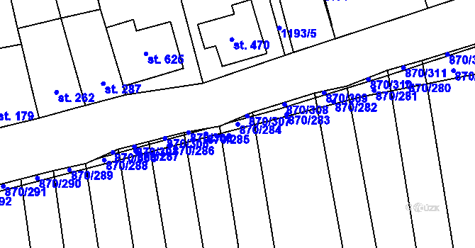 Parcela st. 870/284 v KÚ Louky nad Dřevnicí, Katastrální mapa