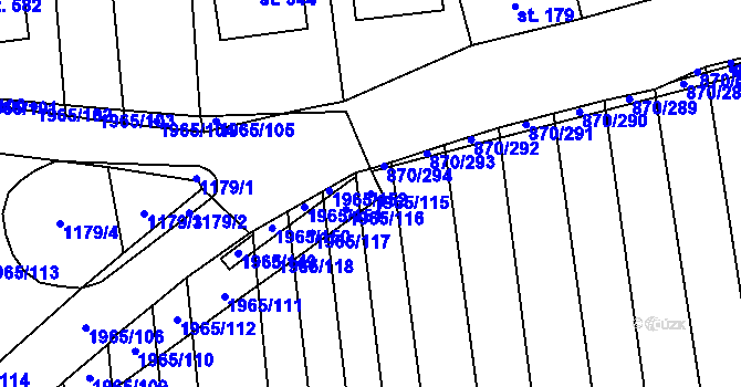 Parcela st. 1965/115 v KÚ Louky nad Dřevnicí, Katastrální mapa