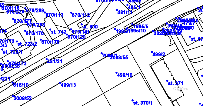 Parcela st. 2008/1 v KÚ Louky nad Dřevnicí, Katastrální mapa