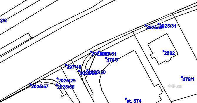 Parcela st. 2025/61 v KÚ Louky nad Dřevnicí, Katastrální mapa