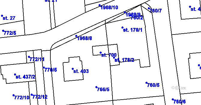 Parcela st. 700 v KÚ Louky nad Dřevnicí, Katastrální mapa