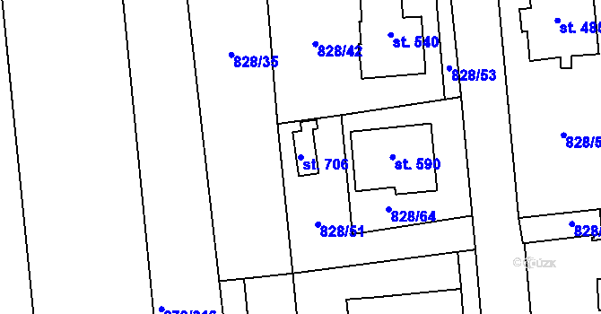 Parcela st. 706 v KÚ Louky nad Dřevnicí, Katastrální mapa