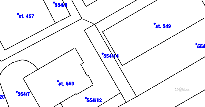 Parcela st. 554/14 v KÚ Louky nad Dřevnicí, Katastrální mapa