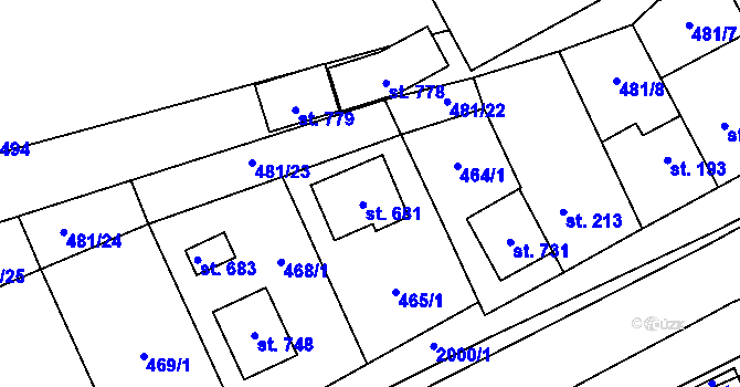 Parcela st. 681 v KÚ Louky nad Dřevnicí, Katastrální mapa