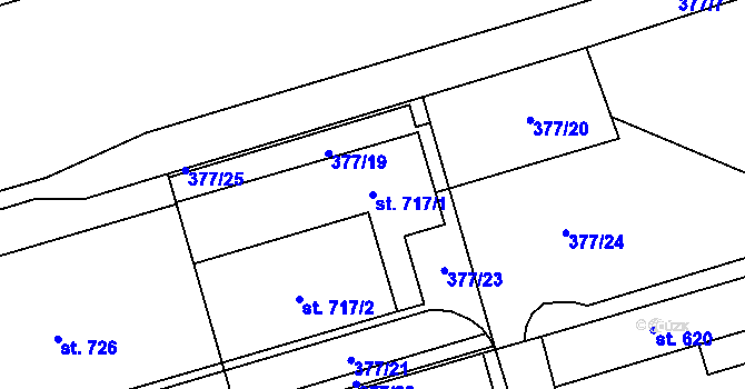 Parcela st. 717/1 v KÚ Louky nad Dřevnicí, Katastrální mapa