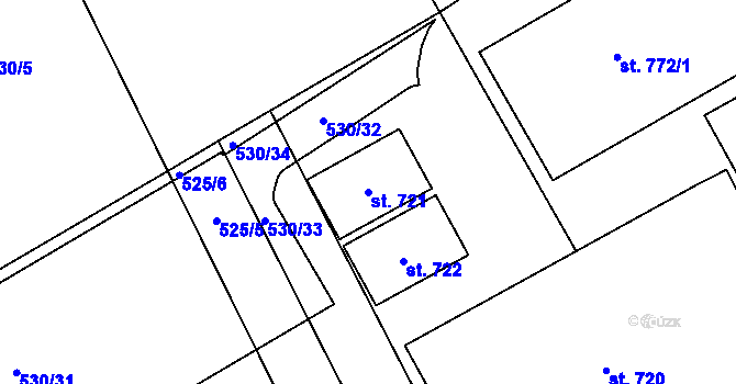 Parcela st. 721 v KÚ Louky nad Dřevnicí, Katastrální mapa