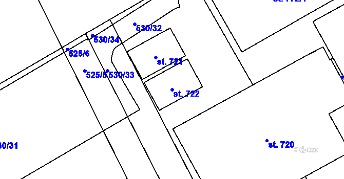 Parcela st. 722 v KÚ Louky nad Dřevnicí, Katastrální mapa