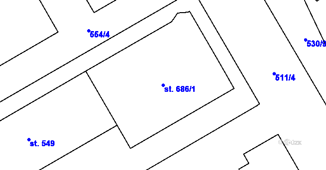 Parcela st. 686/1 v KÚ Louky nad Dřevnicí, Katastrální mapa