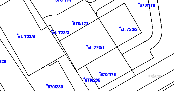 Parcela st. 723/1 v KÚ Louky nad Dřevnicí, Katastrální mapa