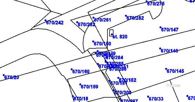 Parcela st. 670/179 v KÚ Louky nad Dřevnicí, Katastrální mapa