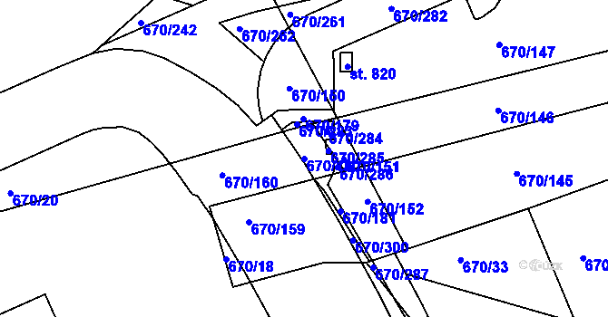 Parcela st. 670/180 v KÚ Louky nad Dřevnicí, Katastrální mapa